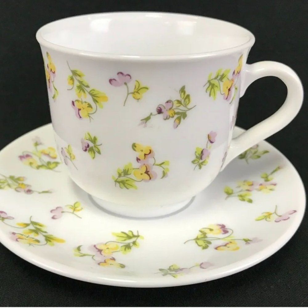 Vintage Martha Stewart Everyday France Yellow Purple Pansies Cup & Saucer Set
